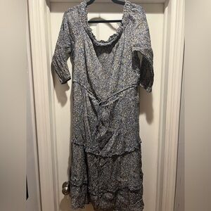 Anthropologie Blue Floral Midi Dress